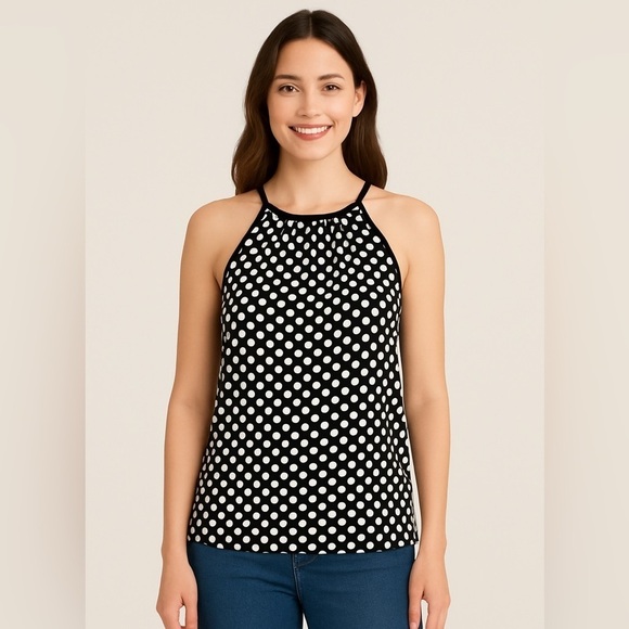 Max Studio Tops - MAX STUDIO - BLACK/WHITE POLKA-DOT SLEEVELESS CAREER KNIT TOP BLOUSE - WOMENS S